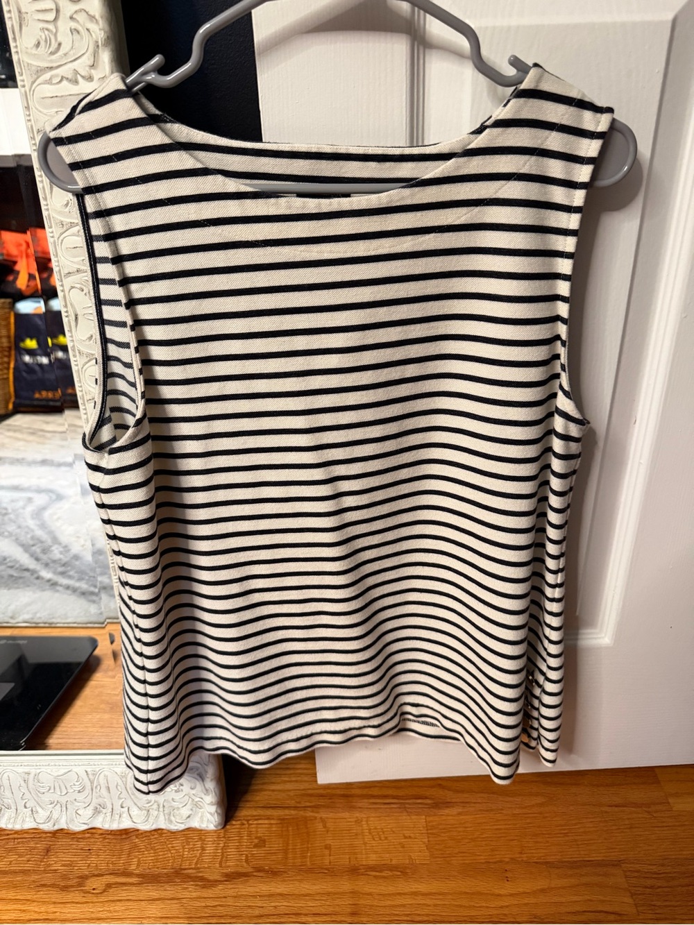 Ann Taylor Striped Sleeveless Knit Tank Top - Black & White